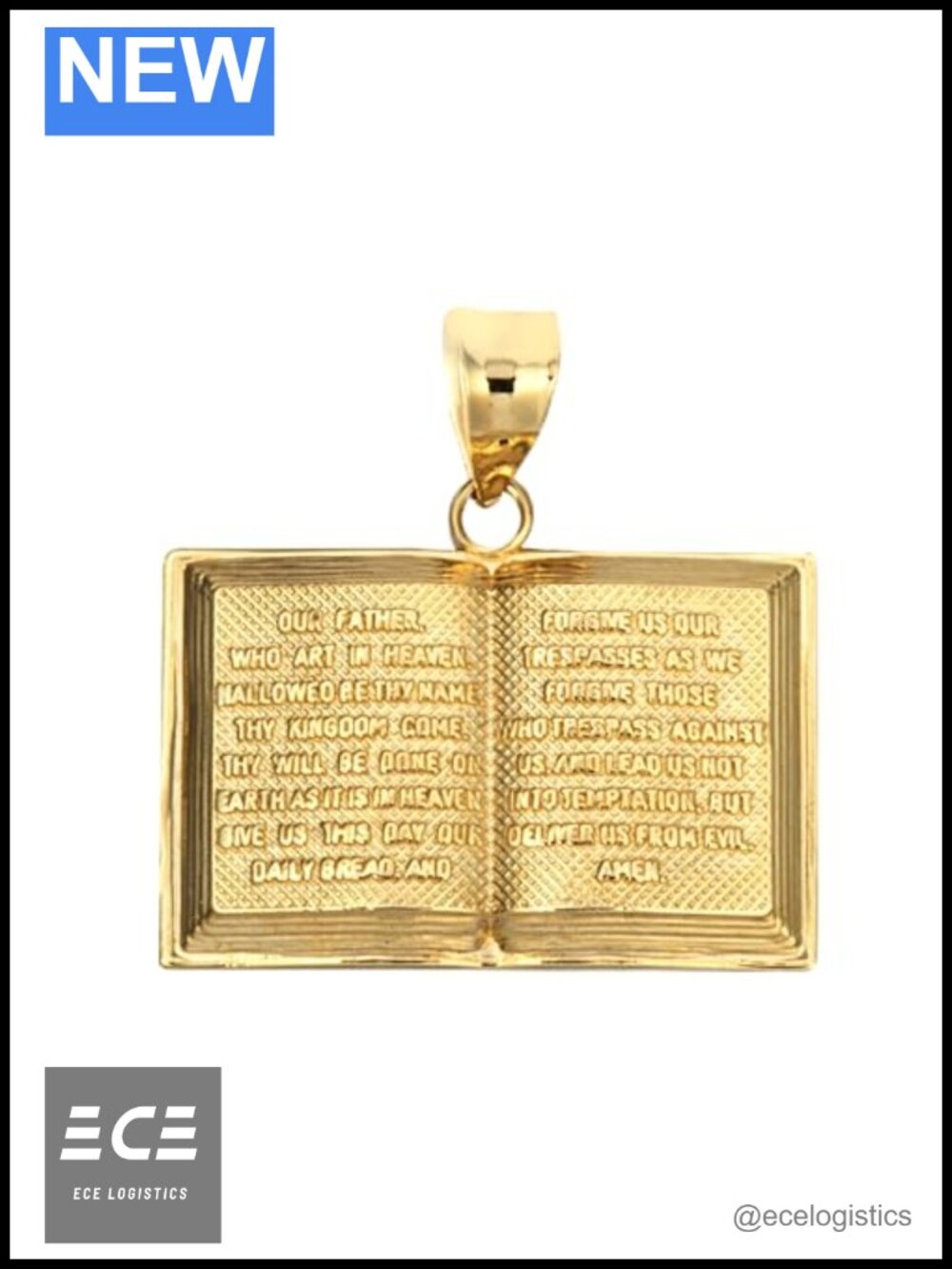 Solid 14K Gold English Open Bible Pendant Necklace USA Handcrafted